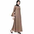 Casual A-line abaya with bell sleeves- Beige Casual A-line abaya with bell sleeves- Beige